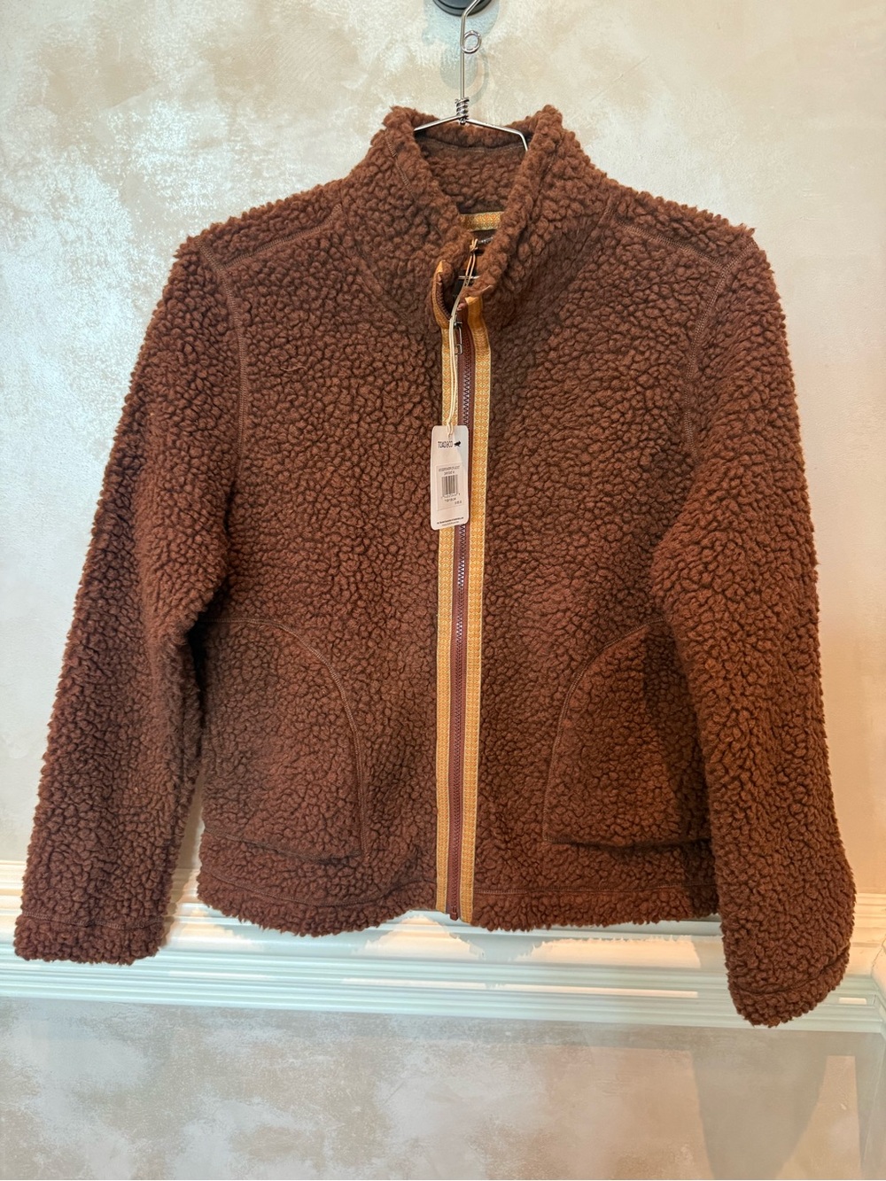 Toad&Co Chocolate Brown Teddy Sherpa Zip Jacket with Contrast Trim